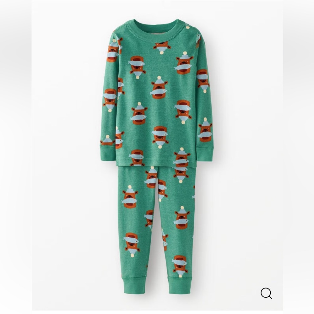 *Hanna Andersson Green with Bear Pajama Set* organic* size 6-7